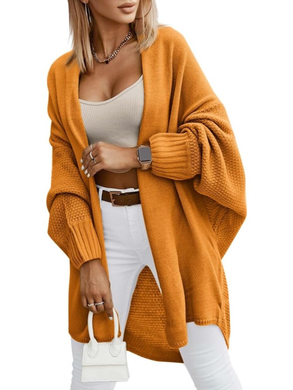Women Yellow Batwing Sleeve Soft Comfy Dressy Casual Long Open Front Clothes